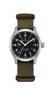 Hamilton Khaki Field Mechanical Power Reserve 40mm Steel Black Dial Green Strap H69509930