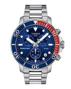 Gents Tissot T Sport Seastar 1000 Quartz Chronograph Steel Bracelet Blue Dial Red and Blue Bezel Date 300m image