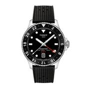 Gents Tissot Seastar 1000 Qtz GMT 40mm  Steel on Black Strap
