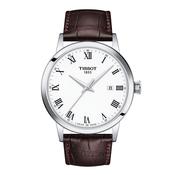 Gents Tissot Classic Dream Steel Case Brown Strap White Roman Dial image
