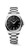 Gents Longines 38mm Conquest Quartz Steel Bracelet Black Index Dial with Date L3.750.4.52.6
