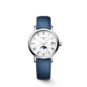 Ladies Longines 30mm Elegant Moon Phase Silver Dial Steel Blue Strap image