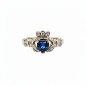 18ct White Gold Sapphire and Diamond Set Claddagh Ring