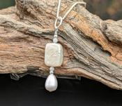 Pearl and Aquamarine Sterling Silver drop pendant image