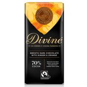 Divine 70% Dark Chocolate With Ginger &amp;amp; Orange Bar 90g