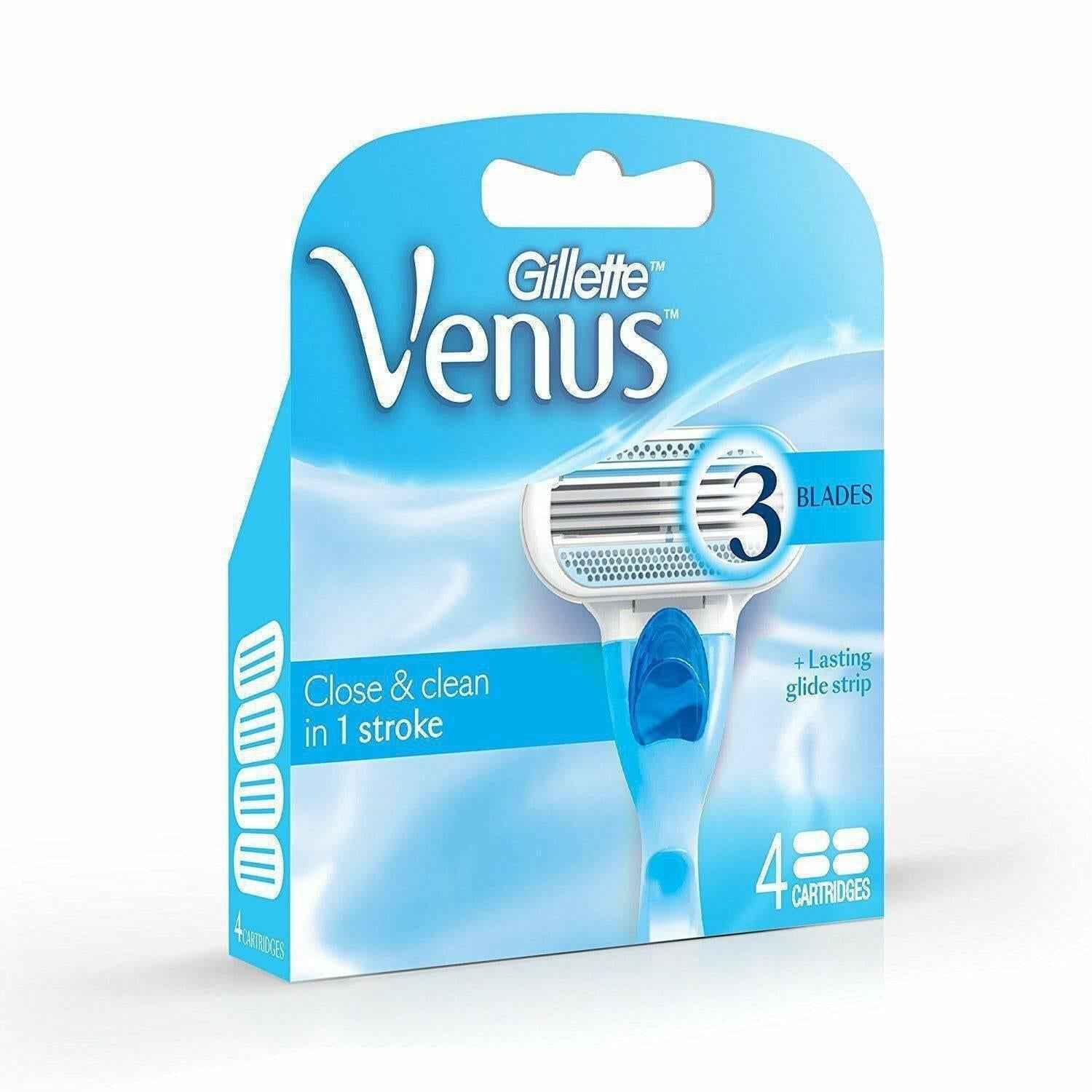 Gillette Venus Razor Blades 4 Pack - 3 Blades, Close & Clean, Lasting Glide