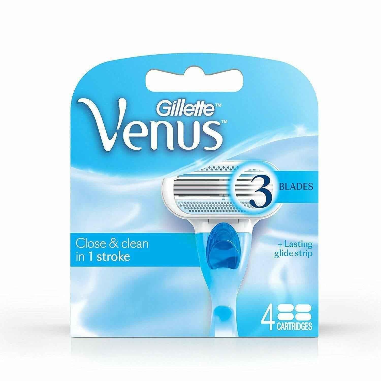 Gillette Venus Razor Blades 4 Pack - 3 Blades, Close & Clean, Lasting Glide