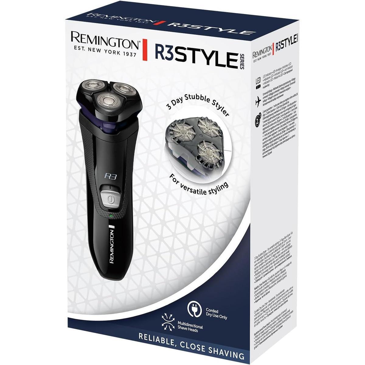 Remington R3 Rotary Shaver with Dual Track Blades, Pop-up Trimmer, Flexing Blades, Pivoting Neck, Corded Usage