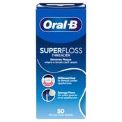 Oral-B Super Floss Threader Pre-Cut Dental Floss Strands - Stiffened End - Removes Plaque where a brush can't reach