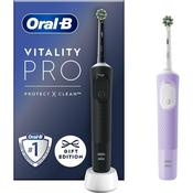 Oral-B Vitality Pro 2 x Electric Toothbrushes, 2 Toothbrush Heads, 3 Brushing Modes Including Sensitive Plus - Black &amp; Purple