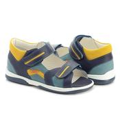 Memo Kids Orthopaedic Leather Sandals with Diagnostic Sole – Blue &amp; Yellow, Denver image