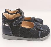 Ani-But Girls Orthopaedic Leather Ballerinas with Thomas Heel – Navy, Bow