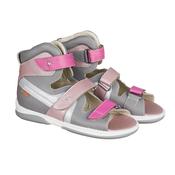 Memo Girls Orthopaedic Leather Sandals with Diagnostic Sole – Pink &amp; Grey, Iris image