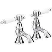 Heritage Glastonbury Basin Taps, White Handles, Chrome image
