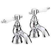 Heritage Glastonbury Bath Taps, White Handles, Chrome image