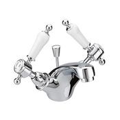 Heritage Glastonbury Basin Mixer, White Handles, Chrome image