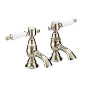 Heritage Glastonbury Basin Taps, White Handles, Vintage Gold image