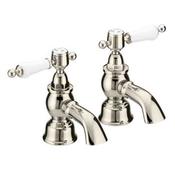 Heritage Glastonbury Bath Taps, White Handles, Vintage Gold image