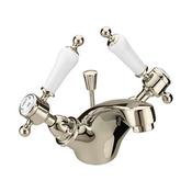 Heritage Glastonbury Basin Mixer, White Handles, Vintage Gold image