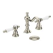 Heritage Glastonbury 3TH Swivel Spout Mixer, White Handles, Vintage Gold image