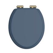 Heritage Maritime Blue Toilet Seat with Soft Close Brushed Brass Hinges image