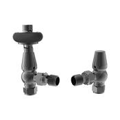 Caerleon Wooden Head Angle TRV Rad Valves, Black Nickel