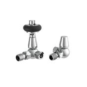 Caerleon Wooden Head Corner TRV Rad Valves, Chrome