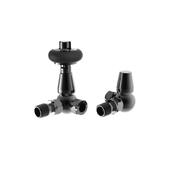 Caerleon Wooden Head Corner TRV Rad Valves, Black Nickel
