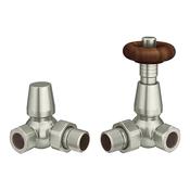 Caerleon Wooden Head Corner TRV Rad Valves, Satin Nickel