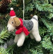 Fox Terrier with Hat and Scarf