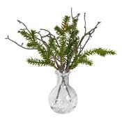 Faux Pine Moss Branch Vase
