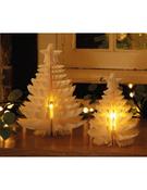 Noma Festive Set of 2 Paper Trees with Tealight - 22cm &amp; 30cm - Cream &amp; Warm White