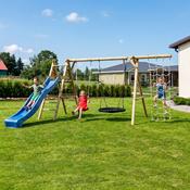 Frankie Wooden Swing Set with Nest Swing, 9ft Slide &amp;amp; Climbing Net image