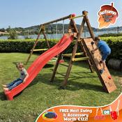Bosse Wooden Swing Set with 9ft Slide &amp;amp; Climbing Wall image