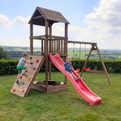 Safari Wooden Play Tower with Climbing Wall, Swings &amp;amp; Slide | Unit 3 image