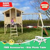 Toby Kids Playhouse with Double Swing and Climbing Wall 2.1m² image