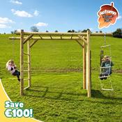 Rocco Compact Wooden Monkey Bars with Disc Swing &amp;amp; Climbing Wall image