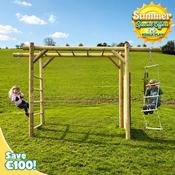 Rocco Compact Wooden Monkey Bars with Disc Swing &amp;amp; Climbing Wall image