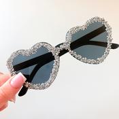 Black Sparkle Heart-Shaped Sunglasses image