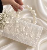 Bridal Pearl Handle Acrylic Clutch Bag with Gold Chain image