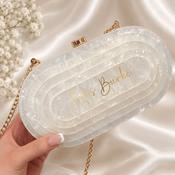 Bridal Pearl Marble Acrylic Clutch Bag with Gold Chain image