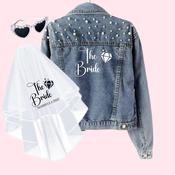 Bride to be Bundle, Blue Denim Jacket, Veil &amp; Pearl Glasses - UK 10 image