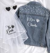 Bride to be Bundle, Blue Denim Jacket, Veil &amp; Pearl Glasses