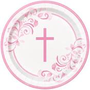 Communion Pink Plates (8 per pack)