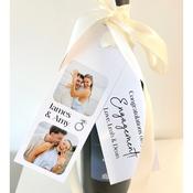 Engagement Wine Bottle Photo Gift Tag with Any Message &amp; Ribbon