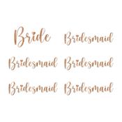 6 Pack Glass Stickers - ''Bride &amp; Bridesmaid'' Rosegold