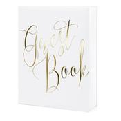 White Wedding Guest Book with Gold Inscription