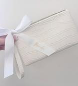 Ivory Textured Leather Makeup Pouch with Bride Ribbon image