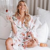 Luxury Floral Ruffle Cotton Robe - Plus-Size (Size 14-18)