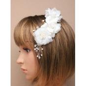 White Fabric Layered Flowers on a Silver comb image